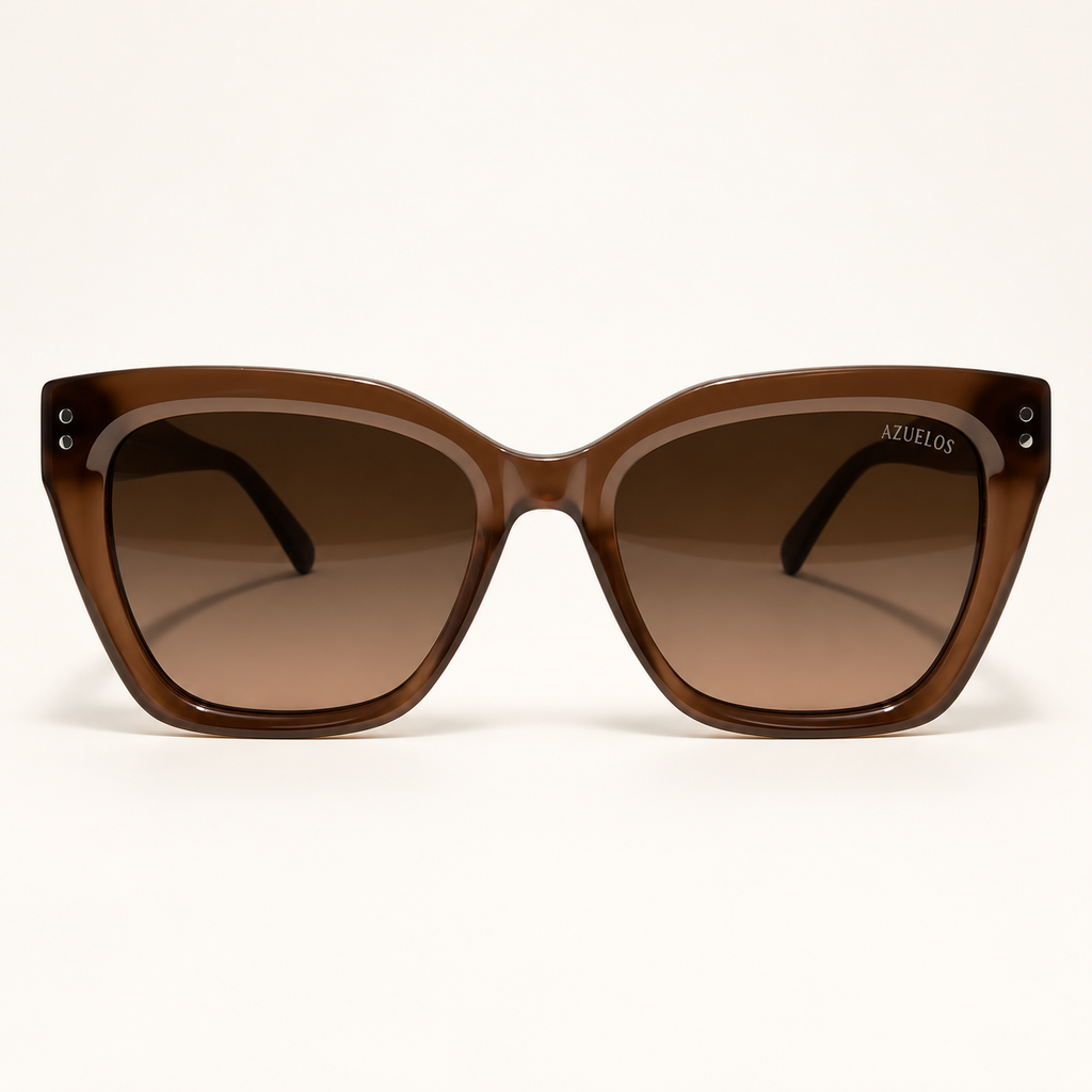 AETHER C2, lunettes de soleil mixtes à monture papillon brun translucide et verres bruns dégradés, vue de face