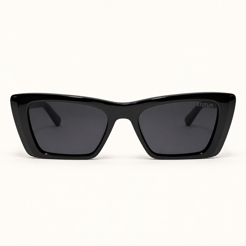 ALORA C1, lunettes de soleil pour femme en acétate noir brillant, verres gris foncé, vue de face