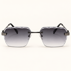 ARLO C4, lunettes de soleil mixtes percées à verres rectangulaires gris dégradé aux contours facettés et pont sombre, vue de face