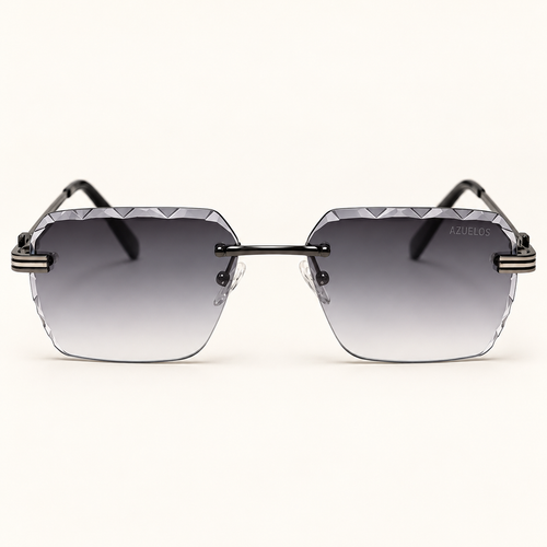 ARLO C4, lunettes de soleil mixtes percées à verres rectangulaires gris dégradé aux contours facettés et pont sombre, vue de face