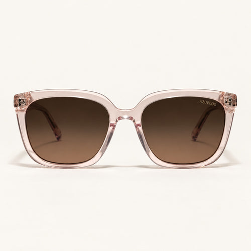 Lunettes de soleil femme AZUELOS Avery C2, monture rose translucide, vue de face.