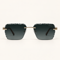 BEAU C1, lunettes de soleil mixtes percées à verres rectangulaires gris-vert foncé aux contours facettés, vue de face