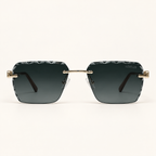 BEAU C1, lunettes de soleil mixtes percées à verres rectangulaires gris-vert foncé aux contours facettés, vue de face
