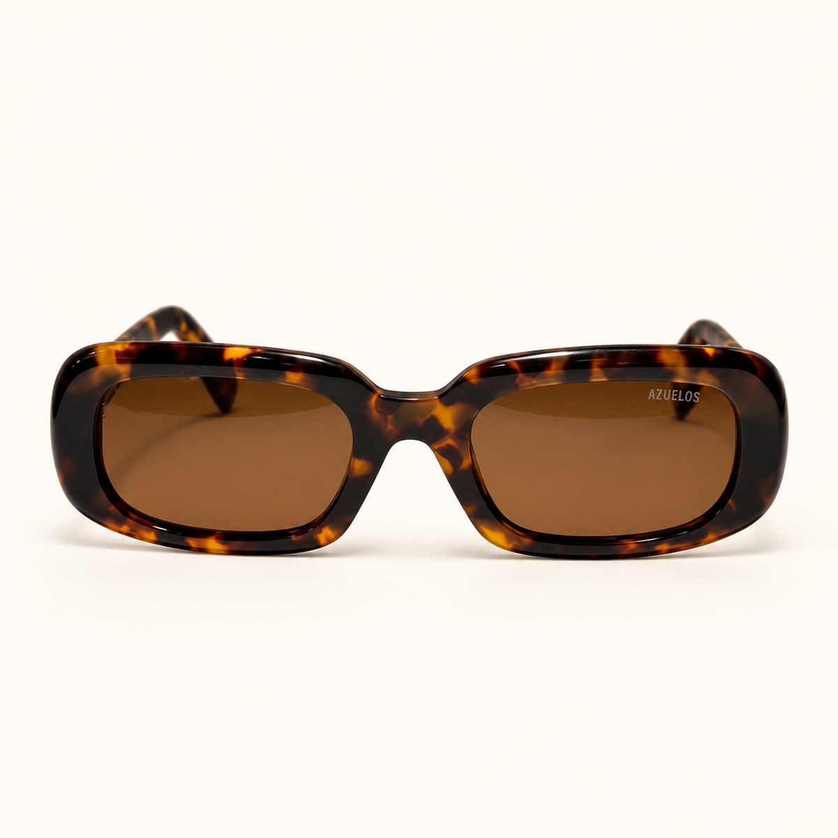BROOKLA C2, lunettes de soleil femme en acétate écaille brun et ambre, monture rectangulaire cerclée aux angles arrondis et verres bruns, vue de face
