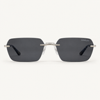 Lunettes de soleil percées Coda C1 Azuelos, verres foncés et détails argentés, vue de face