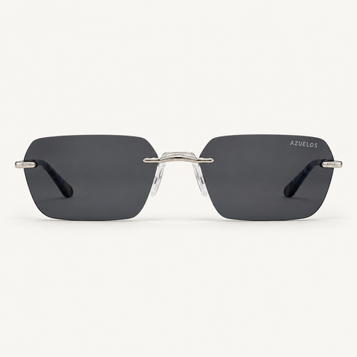 Lunettes de soleil percées Coda C1 Azuelos, verres foncés et détails argentés, vue de face