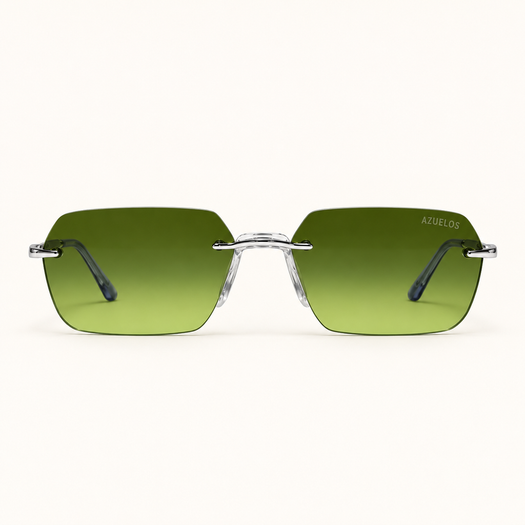 CODA C6, lunettes de soleil mixtes percées à verres rectangulaires vert olive dégradé, vue de face