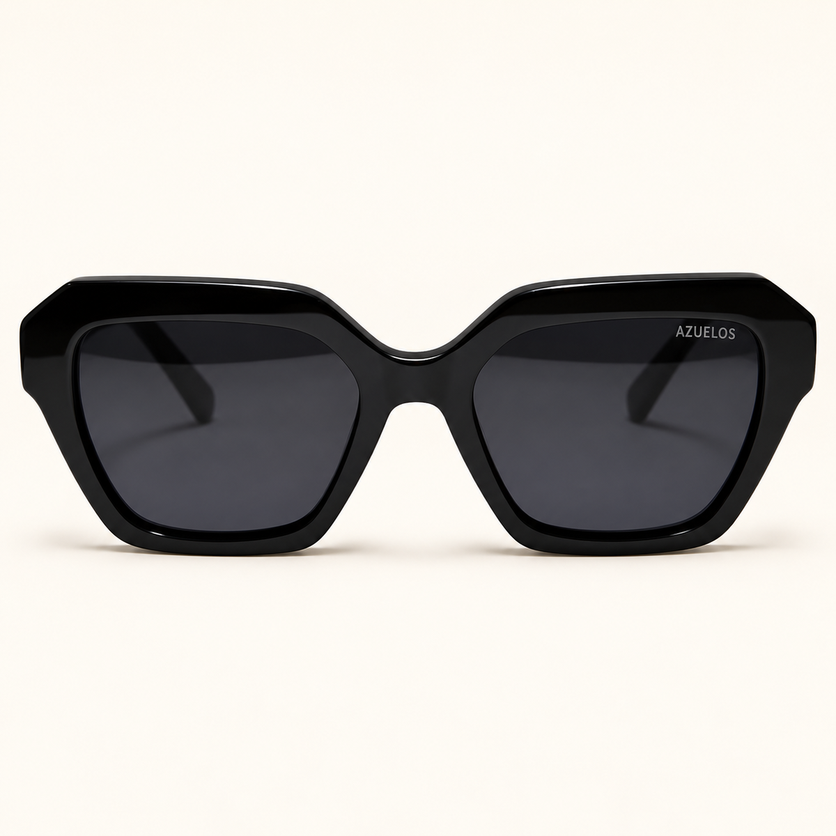 CORIN C1, lunettes de soleil pour femme en acétate noir brillant, verres gris foncé, vue de face