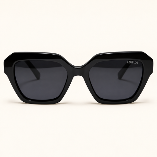 CORIN C1, gafas de sol para mujer en acetato negro brillante, lentes gris oscuro, vista frontal