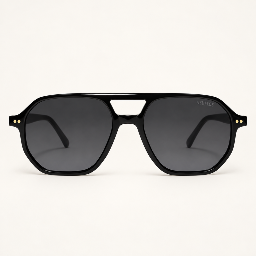 ELYN C1, lunettes de soleil mixtes noires à double pont et verres gris foncé, vue de face