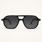 ELYN C1, lunettes de soleil mixtes noires à double pont et verres gris foncé, vue de face