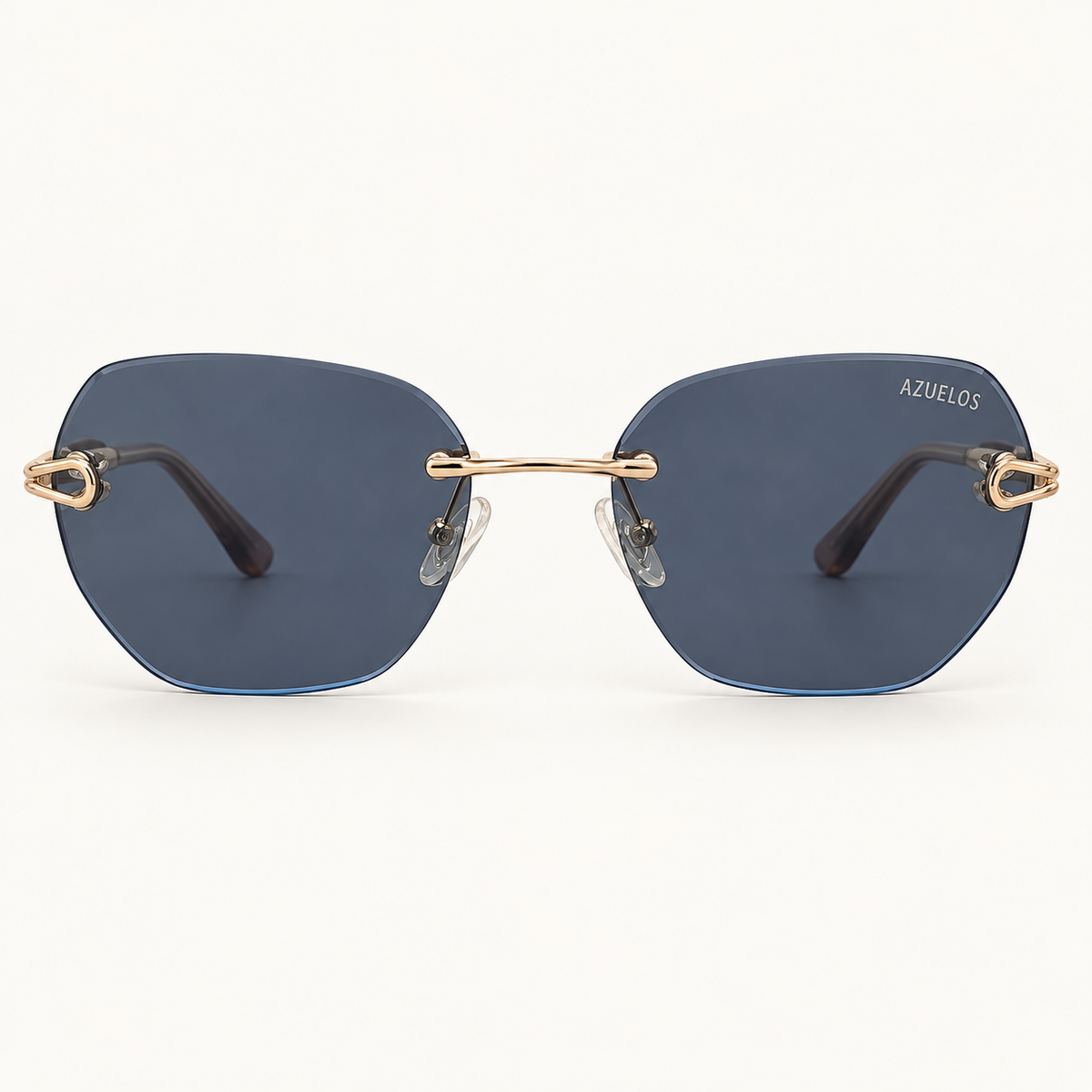 Enzo C1 Azuelos, solaire percée mixte aux verres bleu-gris et fixations dorées ajourées, vue de face