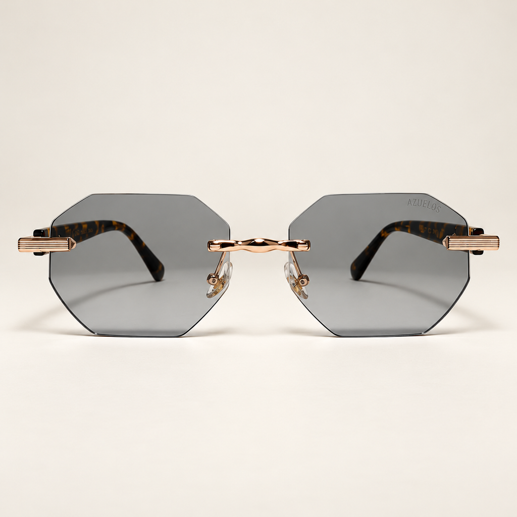 FINLEY C6, lunettes de soleil homme à monture percée et verres octogonaux gris dégradés, vue de face