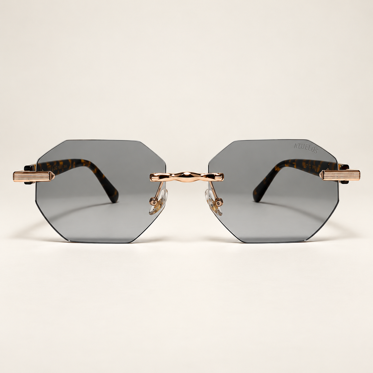 FINLEY C6, lunettes de soleil homme à monture percée et verres octogonaux gris dégradés, vue de face