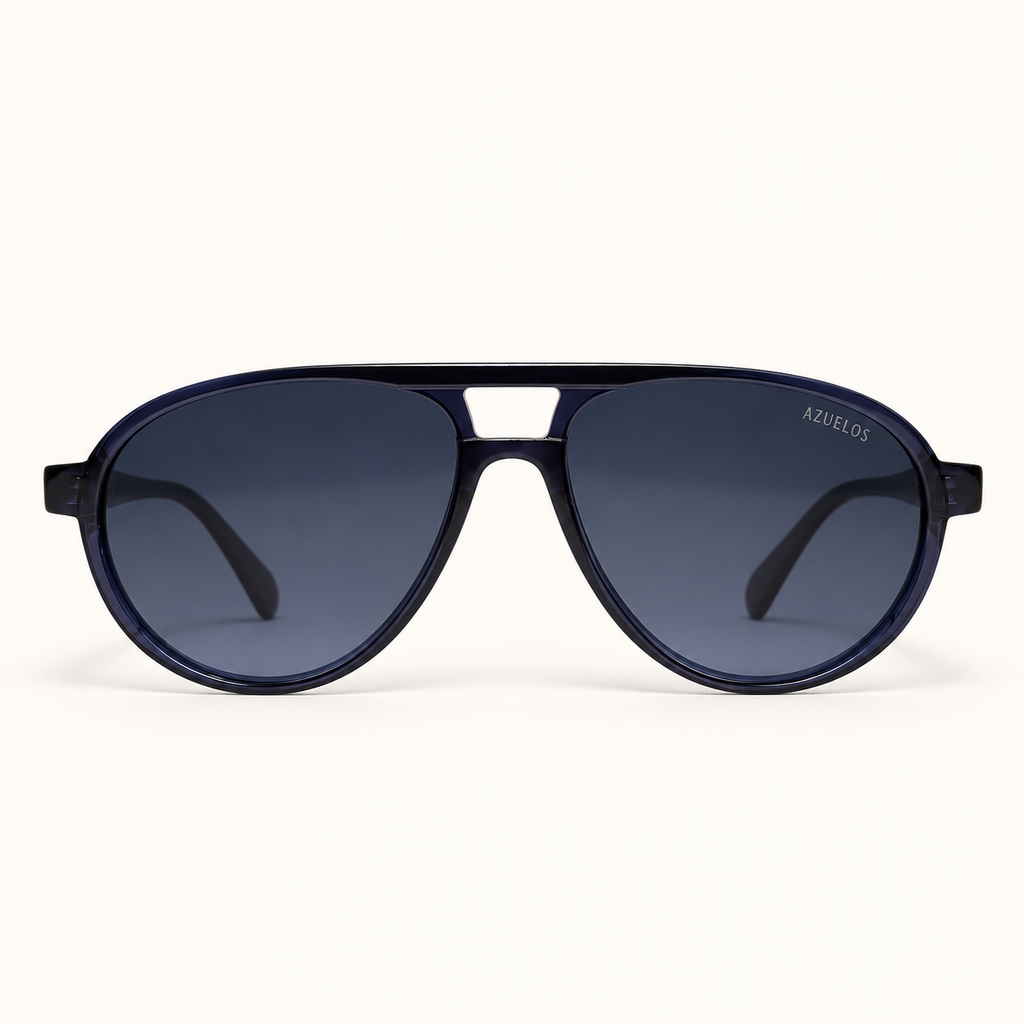 JACKIE #1 C4, lunettes de soleil mixtes en acétate bleu marine à double pont et verres bleu-gris foncés, vue de face
