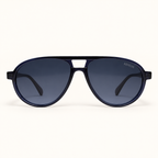 JACKIE #1 C4, lunettes de soleil mixtes en acétate bleu marine à double pont et verres bleu-gris foncés, vue de face