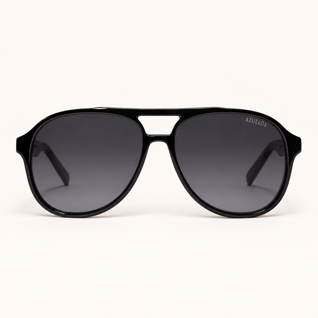 JACKIE C1, lunettes de soleil mixtes en acétate noir à double pont et verres gris dégradés, vue de face