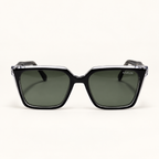 JESSE C3, lunettes de soleil femme à monture carrée cerclée noire et cristal transparent, verres vert gris sombre, vue de face