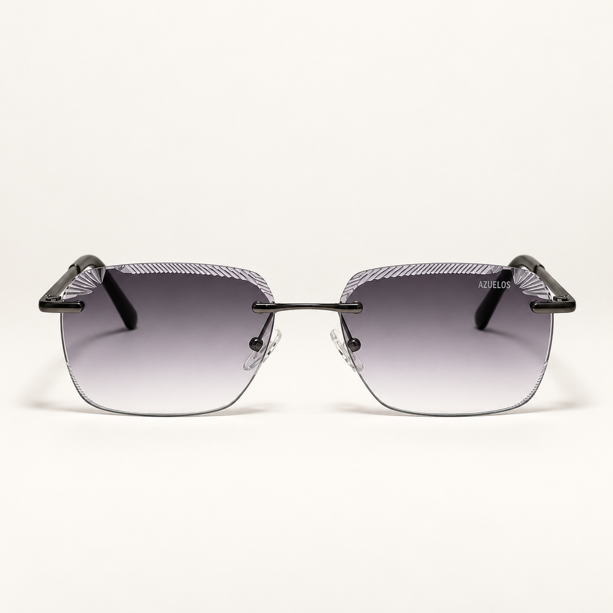 KAIRO C3, lunettes de soleil mixtes percées à verres gris dégradé légèrement mauves, stries sur le haut et détails en éventail aux coins extérieurs, vue de face