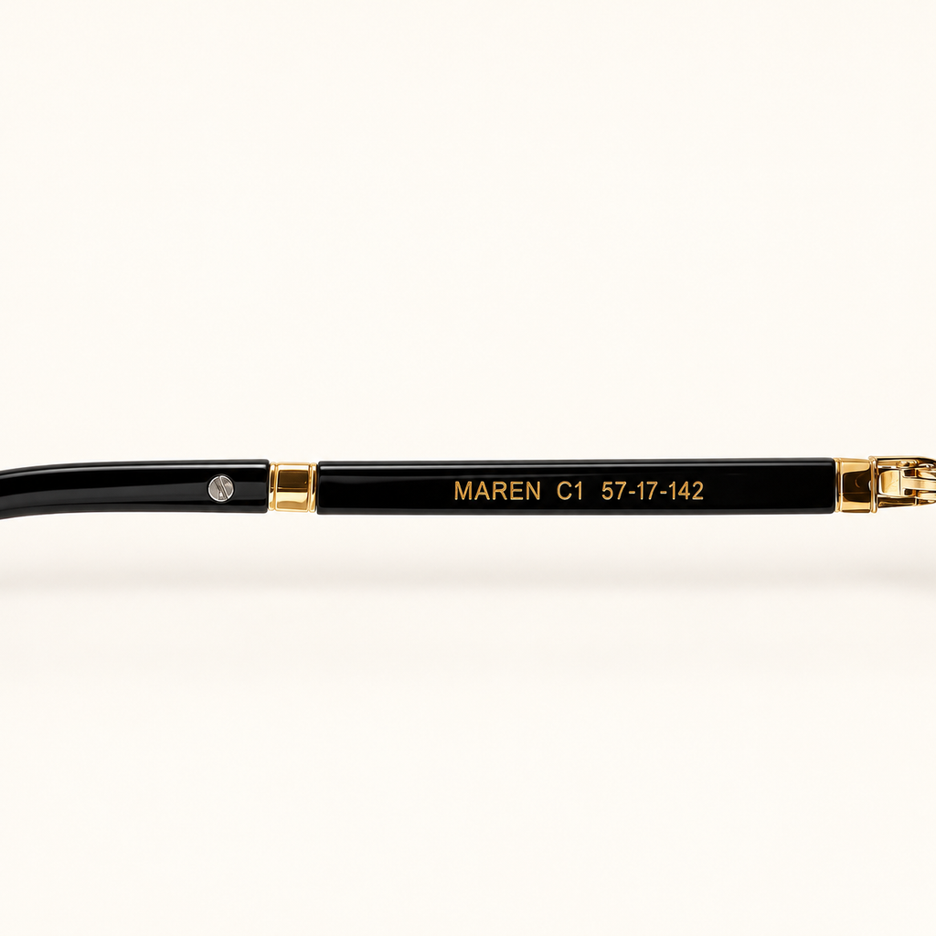 Référence MAREN C1 et dimensions 57–17–142 gravées sur la branche