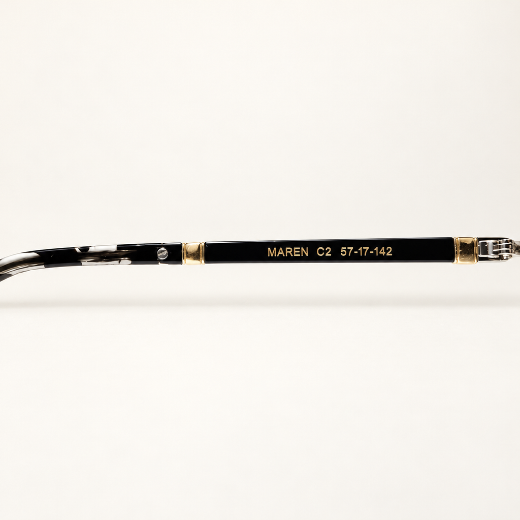 MAREN C2, détail de la référence et des dimensions 57–17–142 gravées sur la branche intérieure