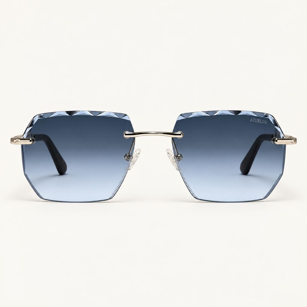 ORION C2, lunettes de soleil mixtes percées à verres bleu-gris dégradés et facettés, vue de face