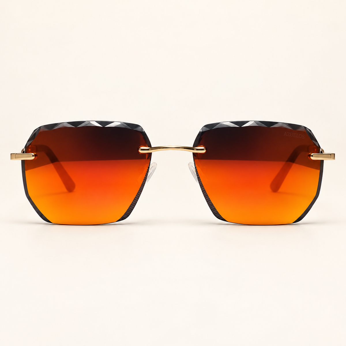ORION C4, lunettes de soleil mixtes percées à verres rectangulaires miroir cuivré aux contours facettés, vue de face