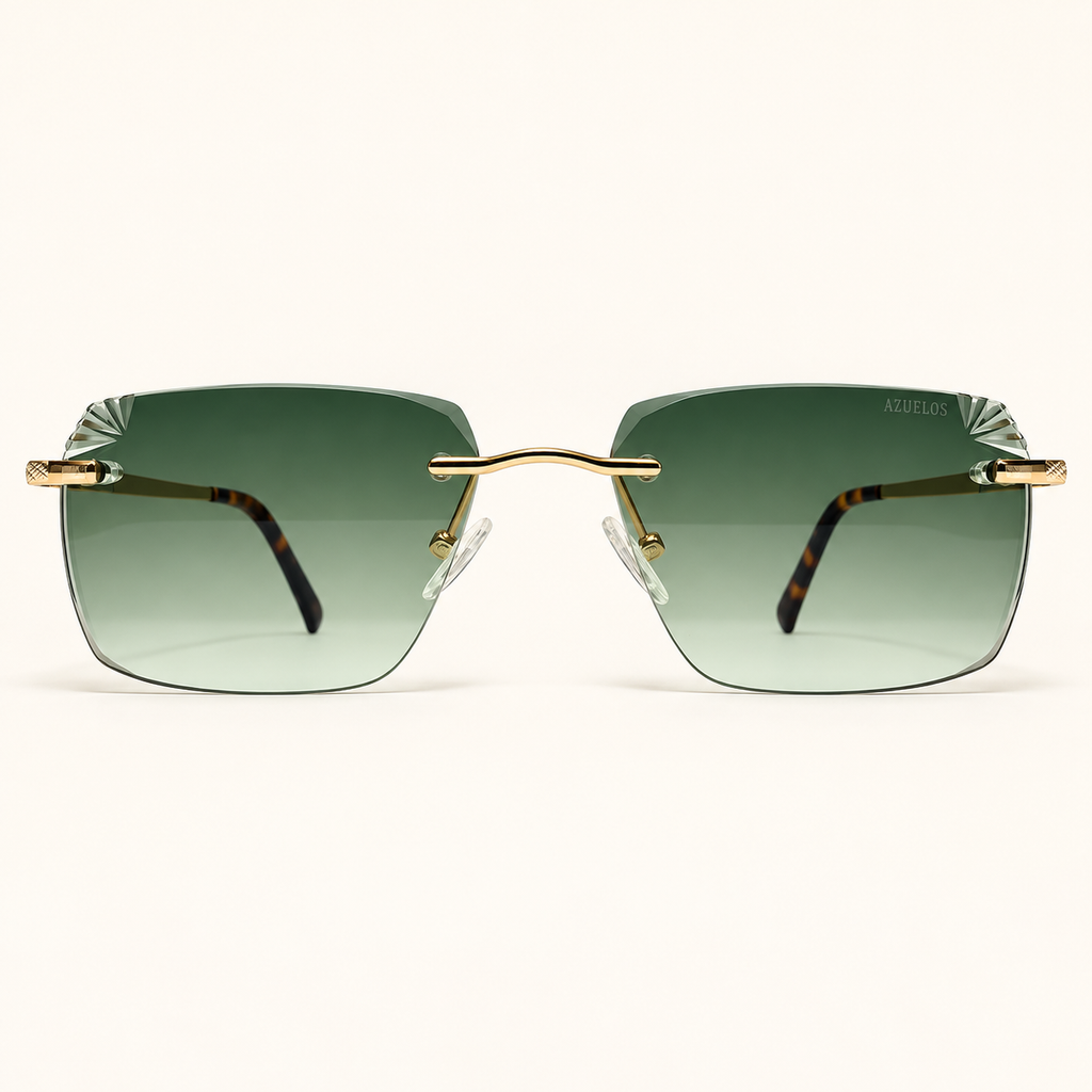 OZAR C2, lunettes de soleil homme à monture percée et verres rectangulaires verts dégradés, vue de face