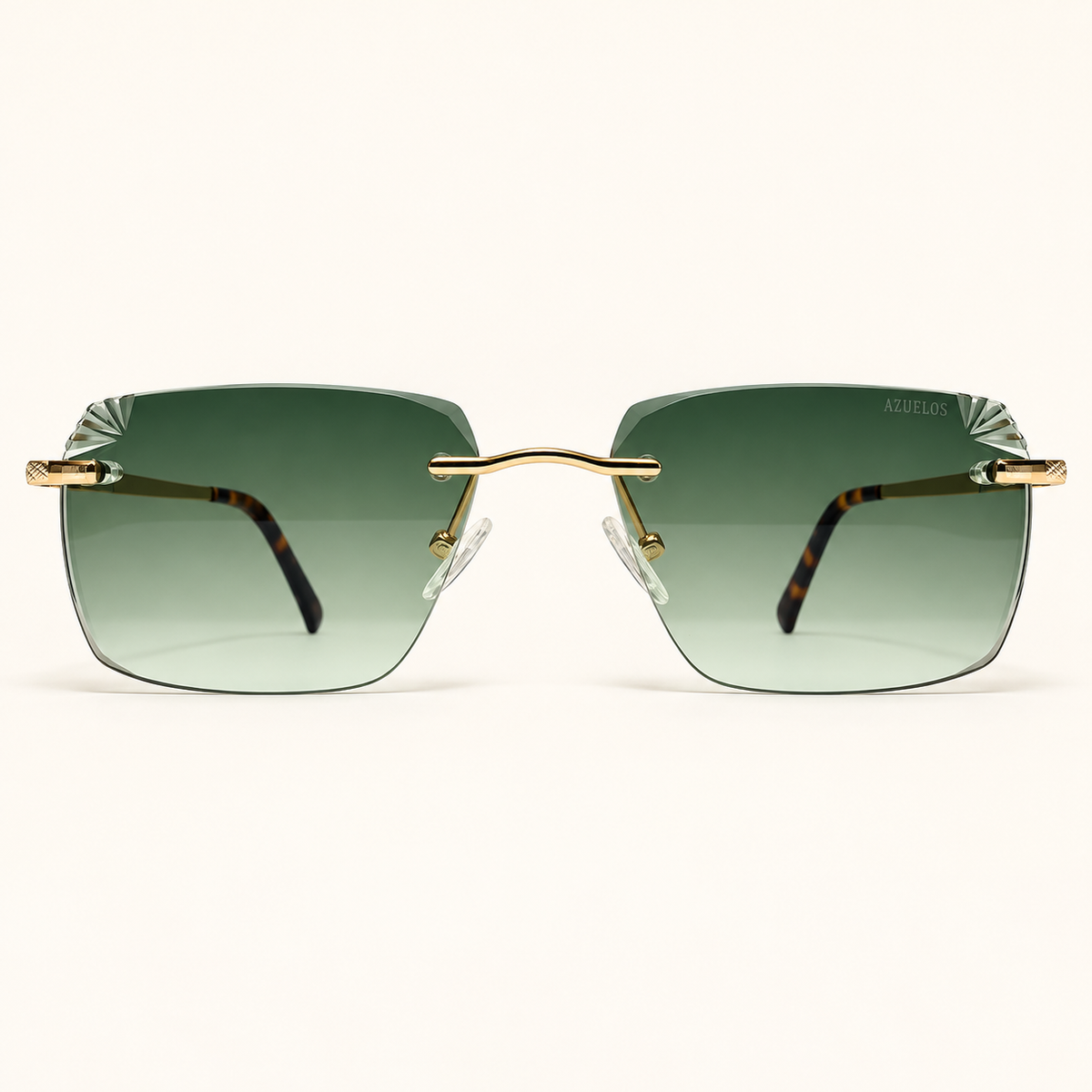 OZAR C2, lunettes de soleil homme à monture percée et verres rectangulaires verts dégradés, vue de face