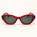 PRIMVER C3, lunettes de soleil femme en acétate rouge transparent, monture œil-de-chat cerclée et verres vert gris, vue de face