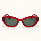 PRIMVER C3, lunettes de soleil femme en acétate rouge transparent, monture œil-de-chat cerclée et verres vert gris, vue de face