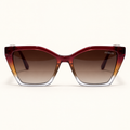 ROSS C3, lunettes de soleil femme à monture papillon cerclée bordeaux, ambre et cristal transparent, verres bruns dégradés, vue de face