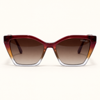 ROSS C3, lunettes de soleil femme à monture papillon cerclée bordeaux, ambre et cristal transparent, verres bruns dégradés, vue de face