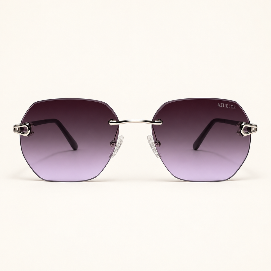 SHIZO C4, lunettes de soleil mixtes percées à verres géométriques dégradés prune et lavande, vue de face