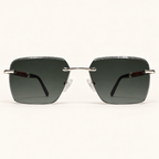 SILAS C2, lunettes de soleil mixtes percées à verres rectangulaires gris-vert foncé aux contours striés, vue de face