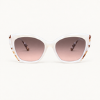 Solaire femme blanche et écaille Azuelos — vue de face, forme papillon et verres rosés dégradés