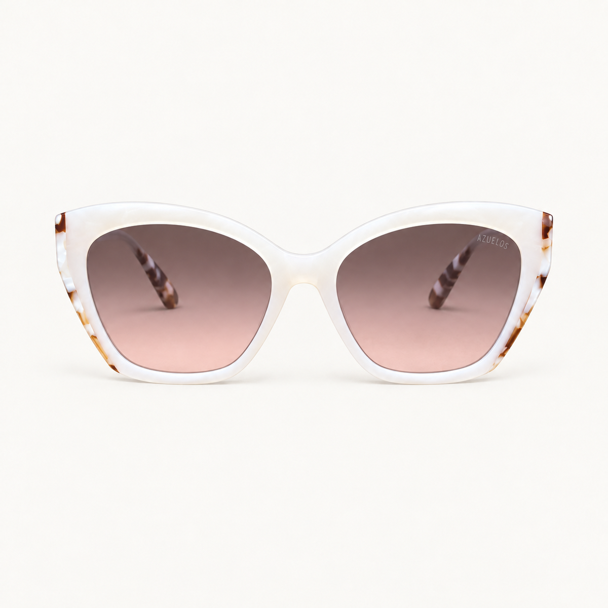 Solaire femme blanche et écaille Azuelos — vue de face, forme papillon et verres rosés dégradés