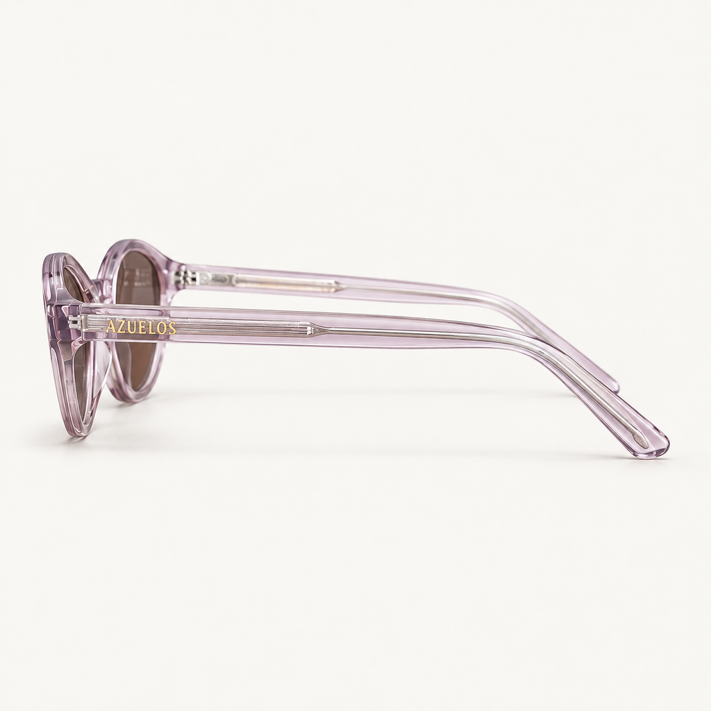 Solaire Azuelos lilas transparente — profil et signature
