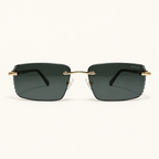 SOLEN C1, lunettes de soleil homme à monture percée et verres rectangulaires gris-vert foncé aux contours facettés, vue de face