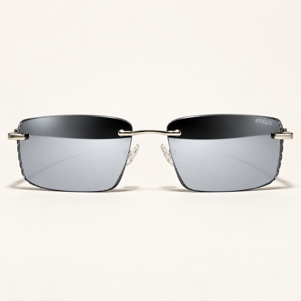 SOLEN C2, lunettes de soleil mixtes aux verres à effet miroir gris et aux contours facettés, vue de face