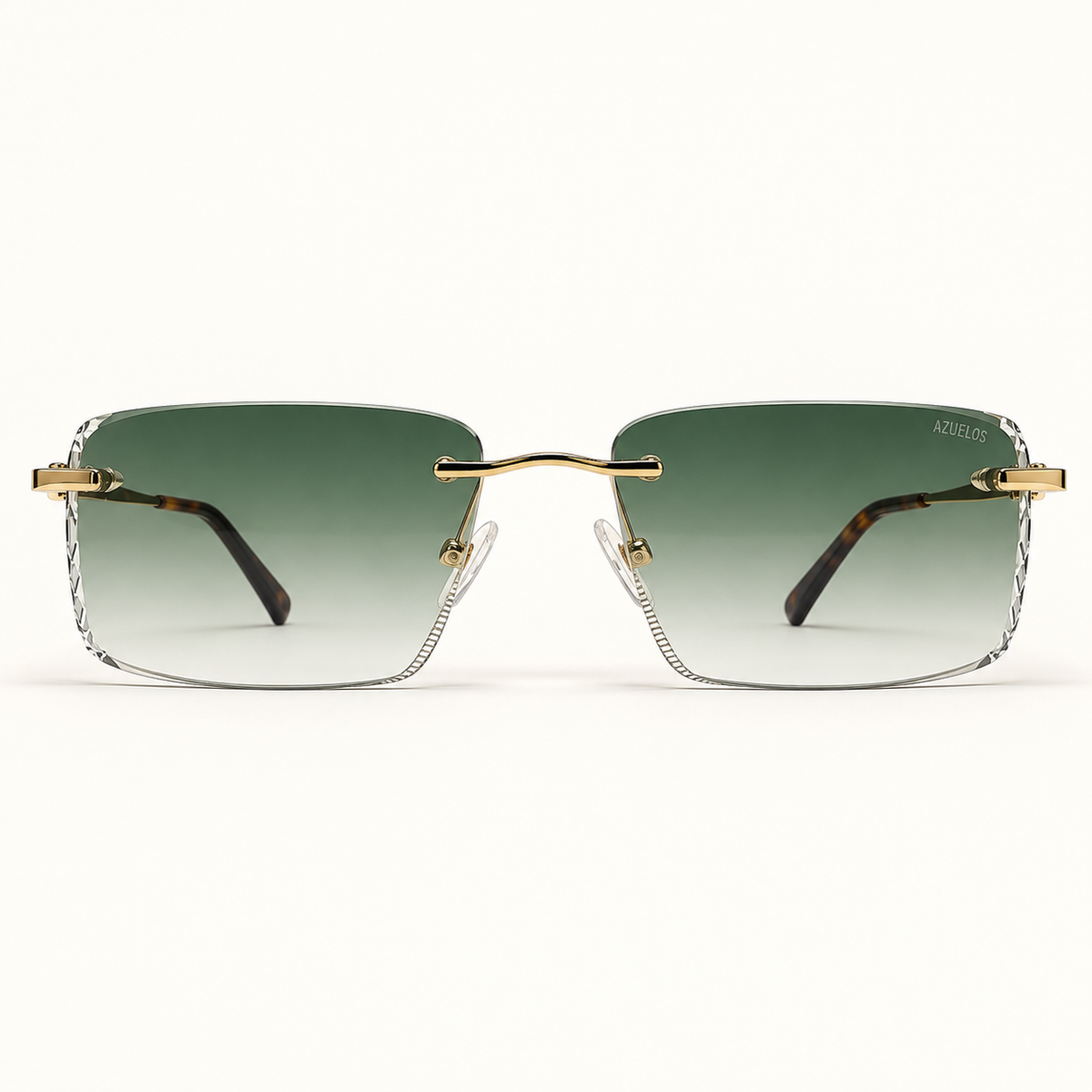 SOLEN C4, lunettes de soleil homme à monture percée et verres rectangulaires verts dégradés aux contours facettés, vue de face