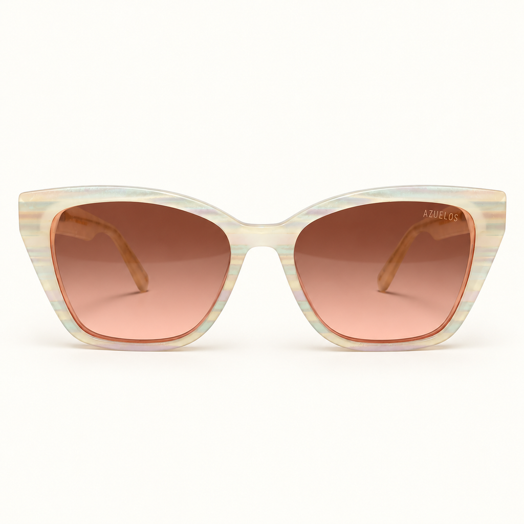 VAUGHN C5, lunettes de soleil femme en acétate ivoire nacré et verres dégradés brun rosé, vue de face