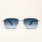 VIONA C4, lunettes de soleil mixtes percées à verres rectangulaires bleu dégradé aux contours facettés, vue de face