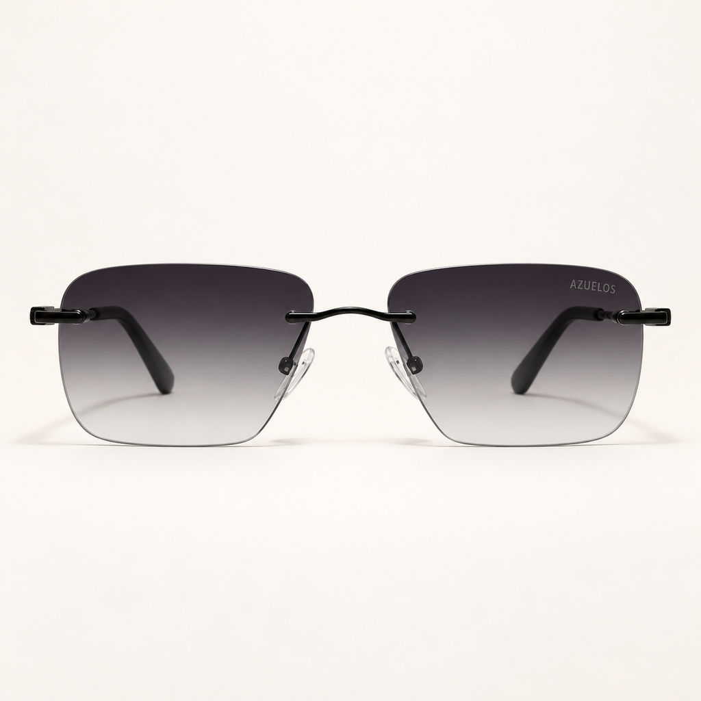 YILIAN C4, lunettes de soleil mixtes percées à verres rectangulaires gris dégradé et pont noir, vue de face